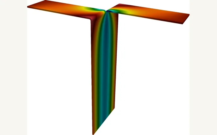 Finite-element displacement field near a crack in a trousers fracture specimen